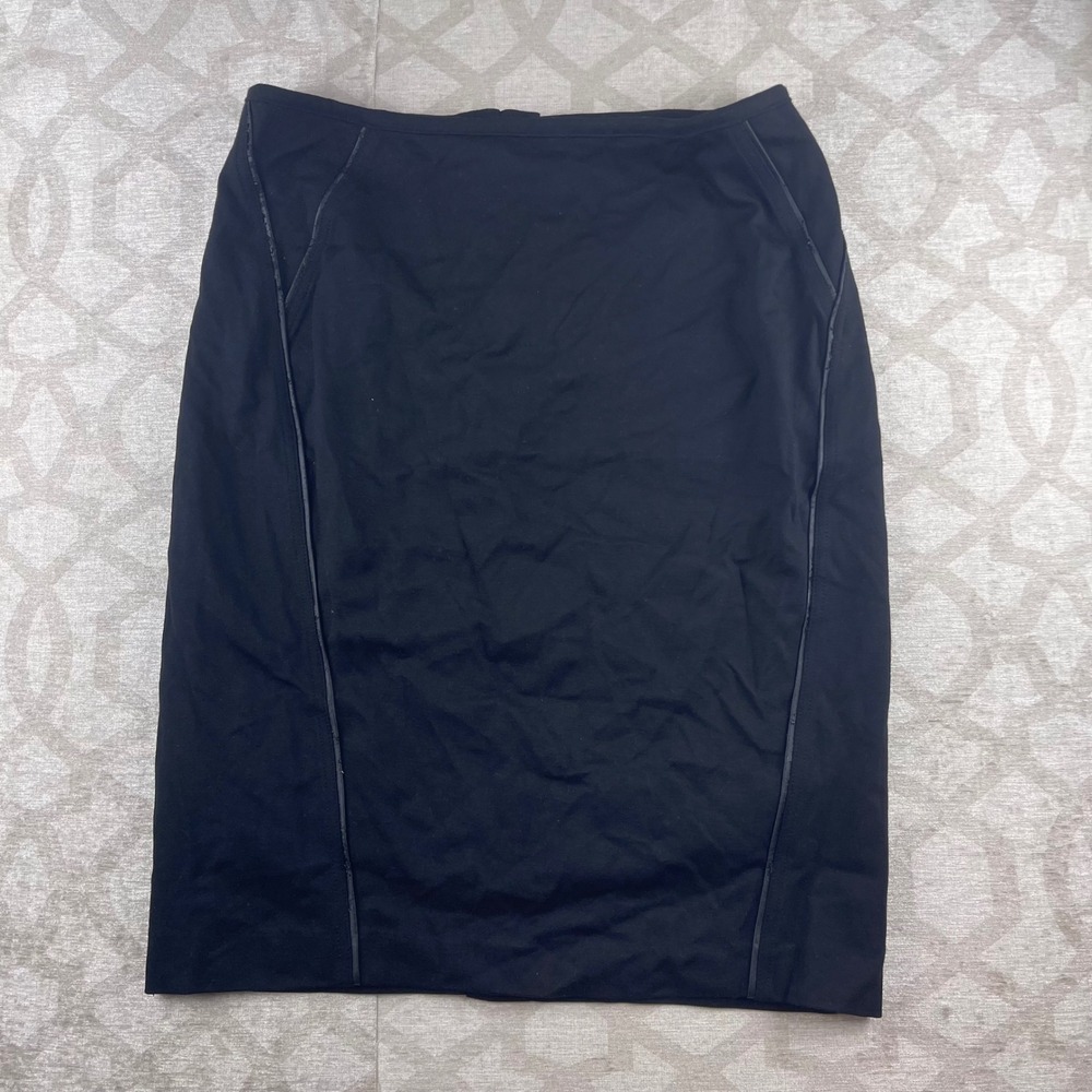 Chico's So Slimming Skirt Women 1 Medium Black NWT Faux Leather Trim Pencil